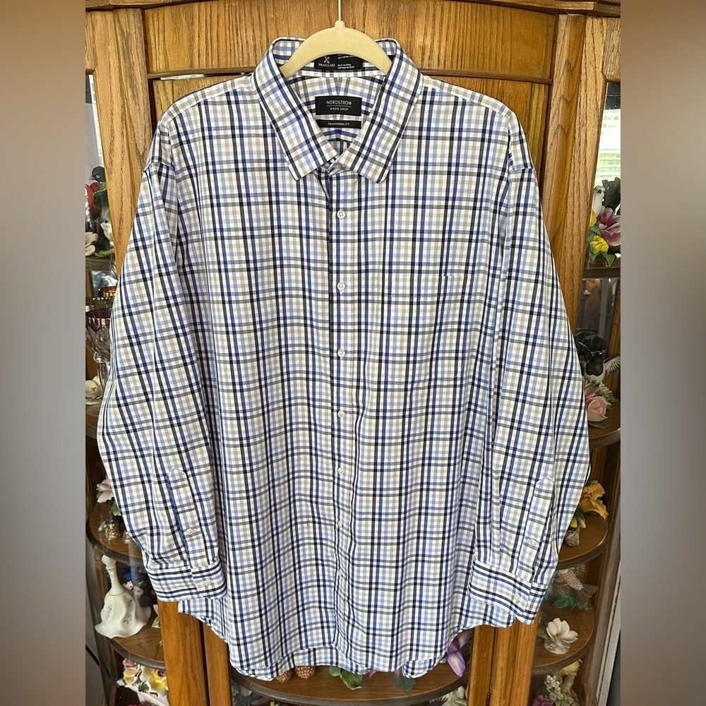 Nordstrom Men’s Shop Traditional F Wrinkle Free Long Sleeve Button-Up Size 18/34